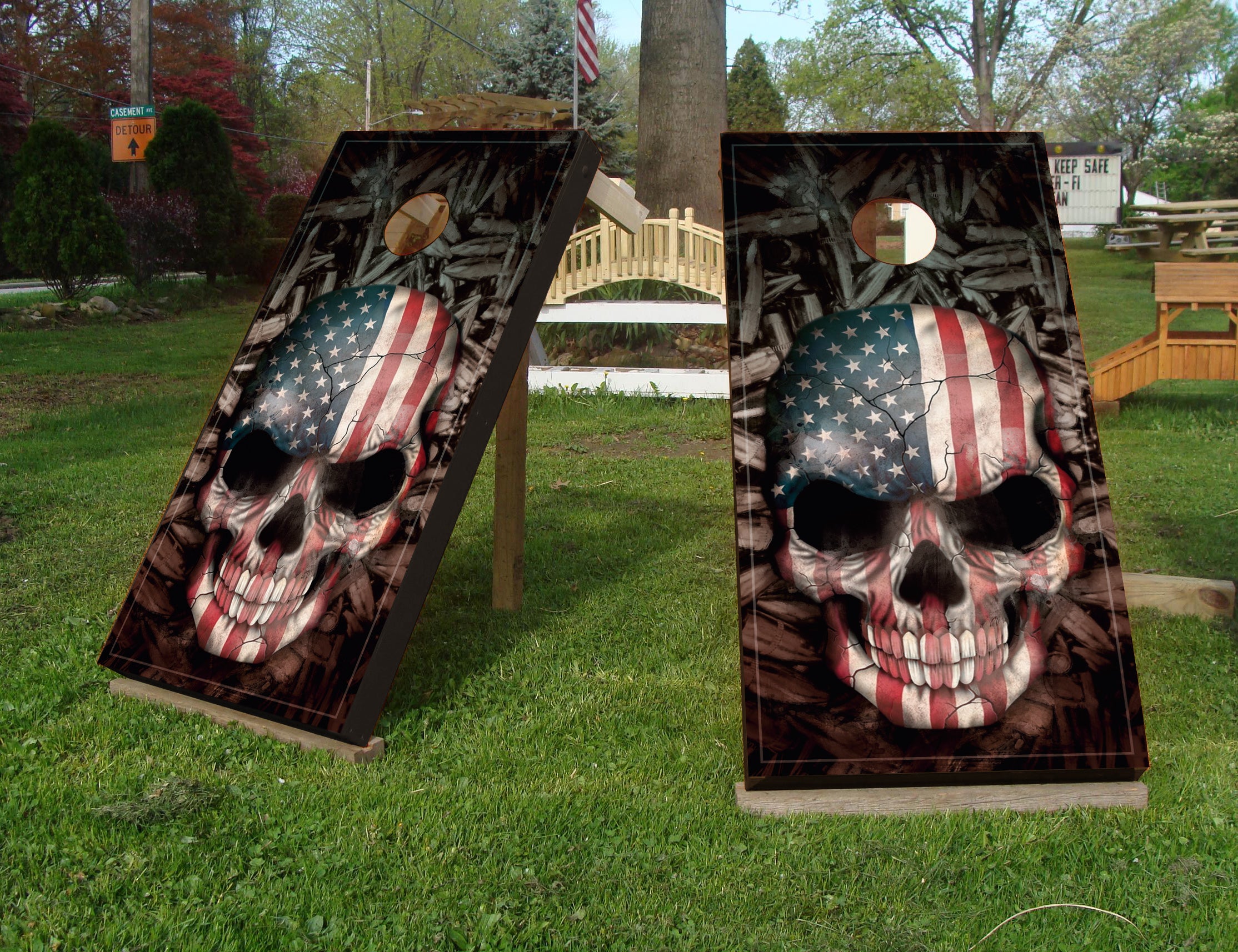 Cornhole Impression sur papier vinyle - USA Skull - 120x60cm