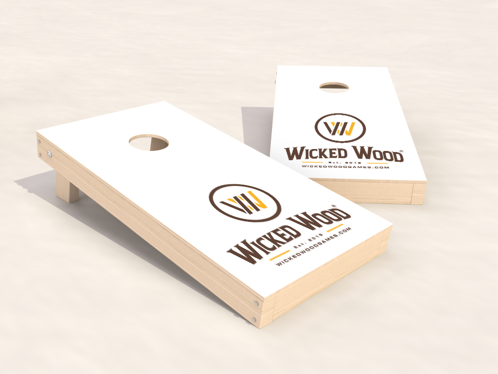 Cornhole Set - Impression blanche avec logo - 120x60cm - Wicked Wood Games
